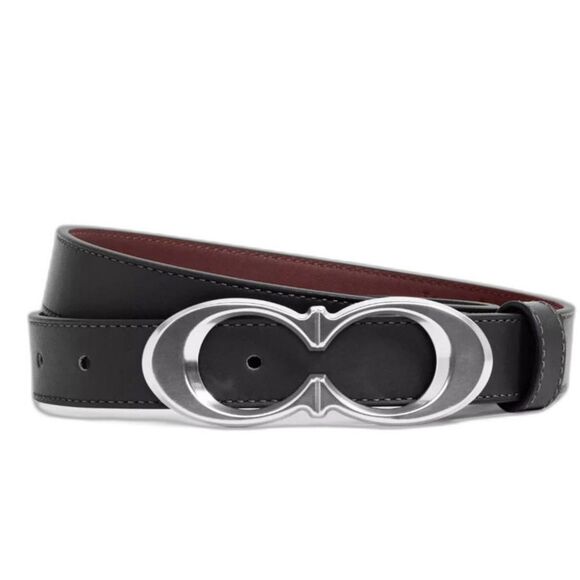 Coach Women’s 25mm Black Leather Belt w/ Silver Double C Buckle – Size S - Picture 1 of 3